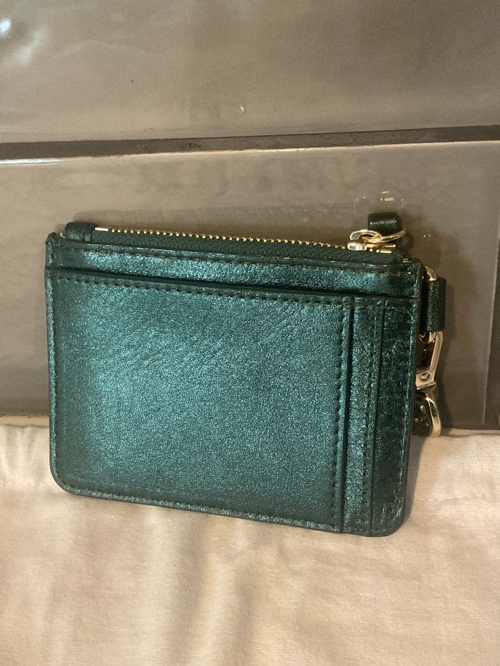 MZ Wallace Metallic Emerald Leather Card Case with Chain - Picture 5 of 5